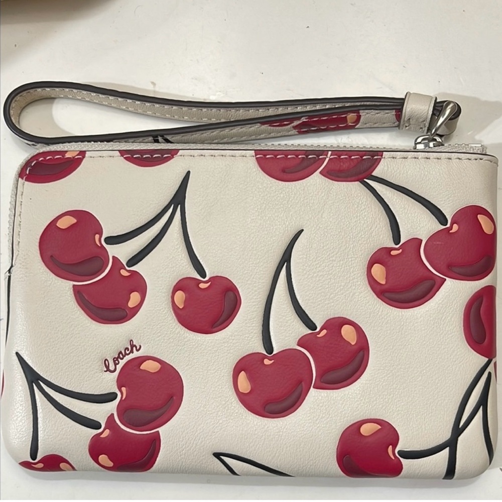 Coach Cream and Red Cherry Print Clutch - Picture 2 of 5